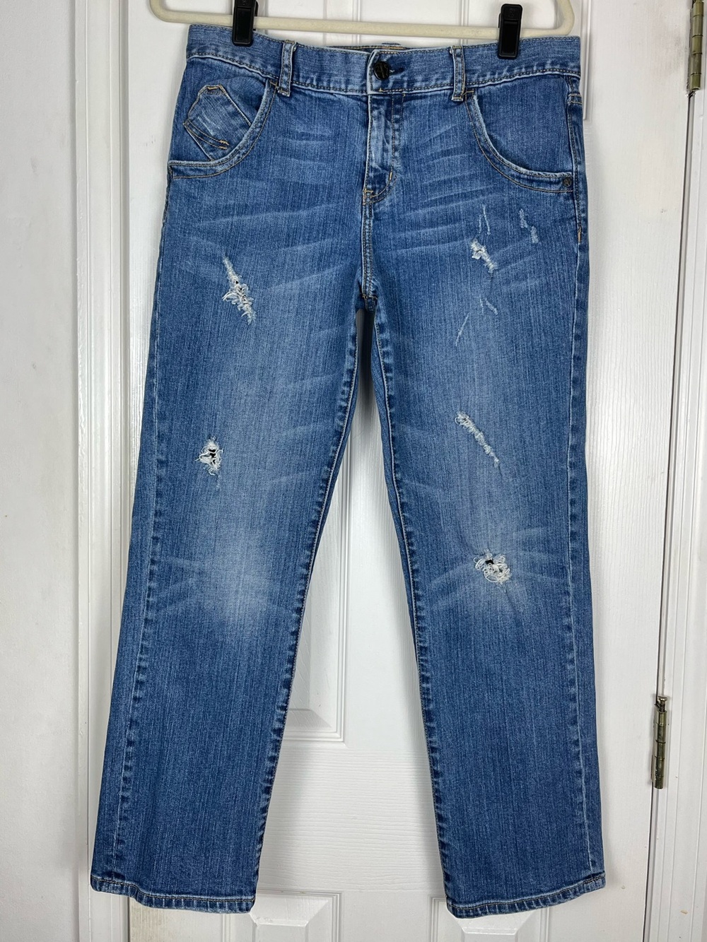 Allen B by All Schwartz Mid Rise Distressed Straight Leg Jeans Sz 8